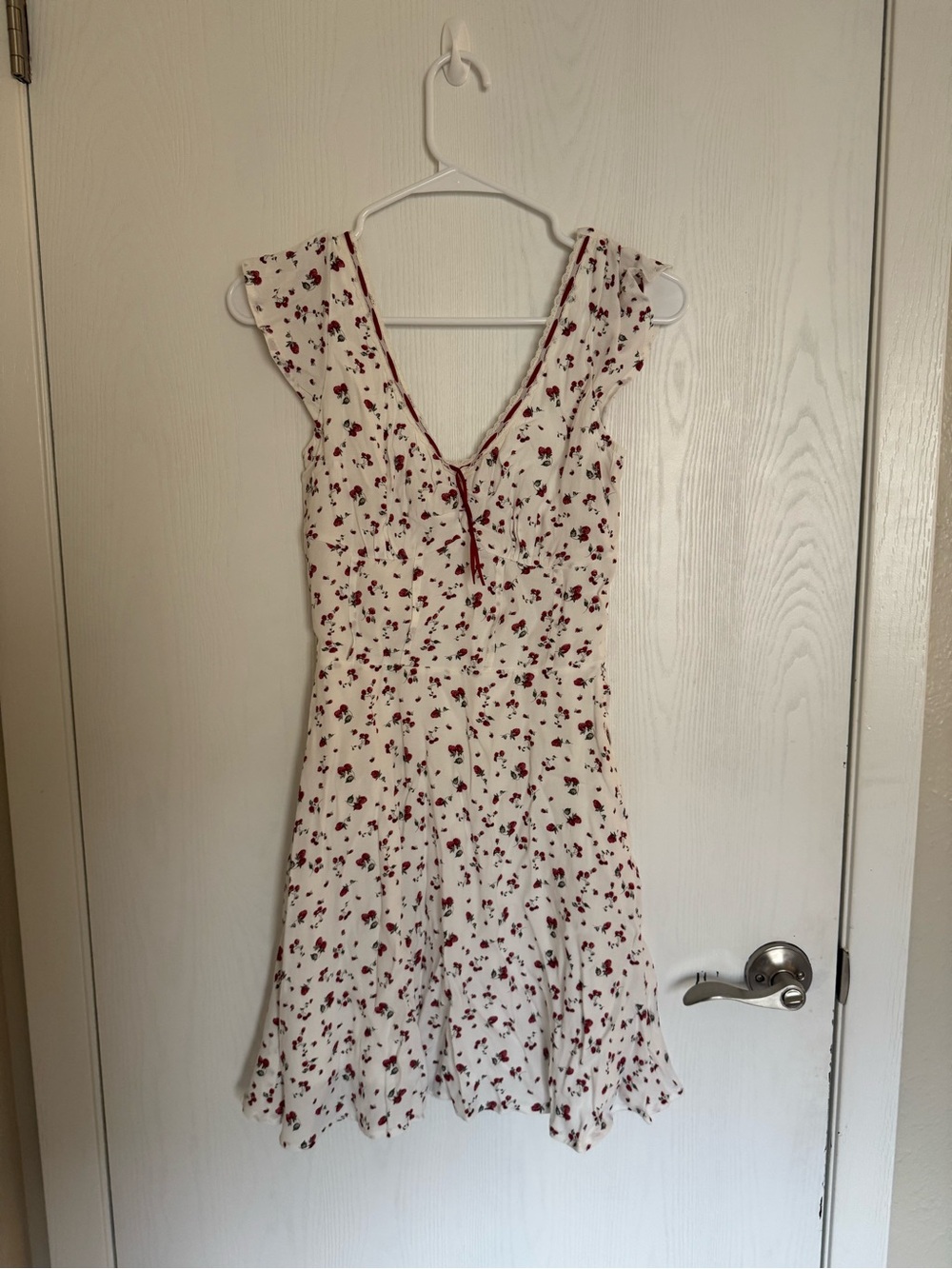 White Midi Sundress with Red Cherry Print
